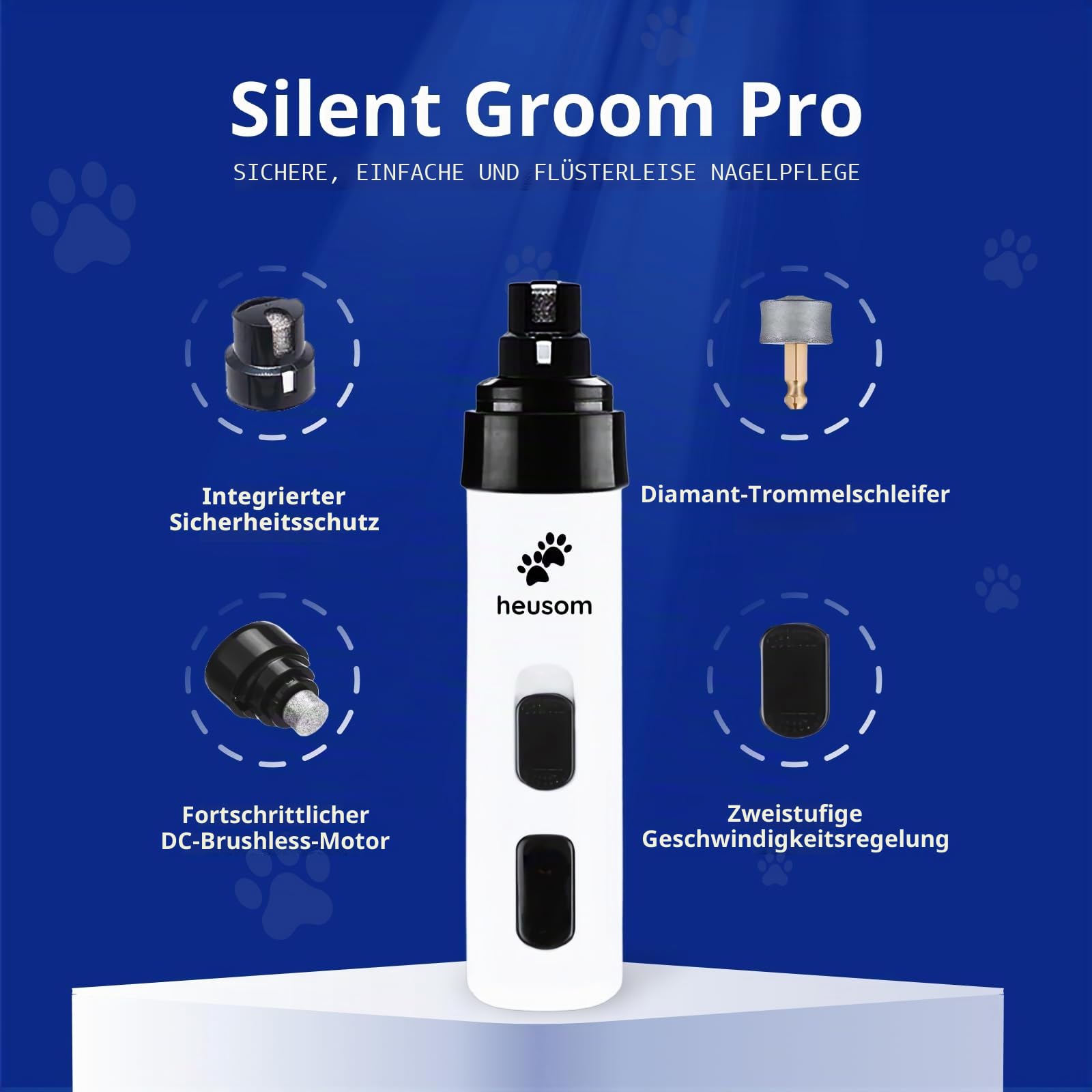 Silent Groom Pro Pet Nagelschleifer | Flüsterleiser Krallentrimmer für Hunde, Katzen und andere Tiere | Sichere & stressfreie Nagelpflege, ideal für empfindliche Hunde aller Rassen & Größen