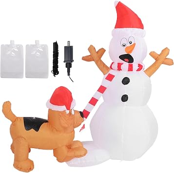 Christmas Decorations 3.6 FT Inflatable Snowman & Dog is Biting and Pulling The Snowman Scarf Blow Up Yard Decorations with Built in LED Lights for Holiday Outdoor Yard Garden