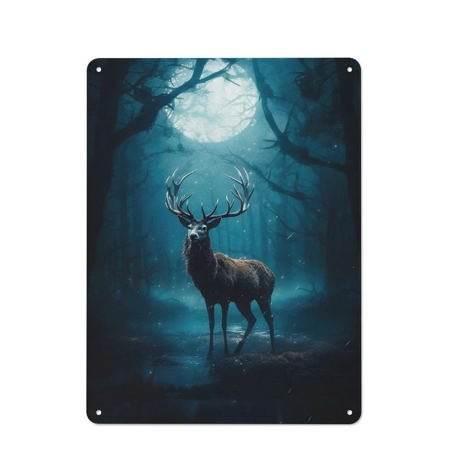 Junmoney Style-15 Deer In Moonlight Vintage Metal Wall Sign 40X30cm For Garage Wall, Suited To Garage Decor Collectors