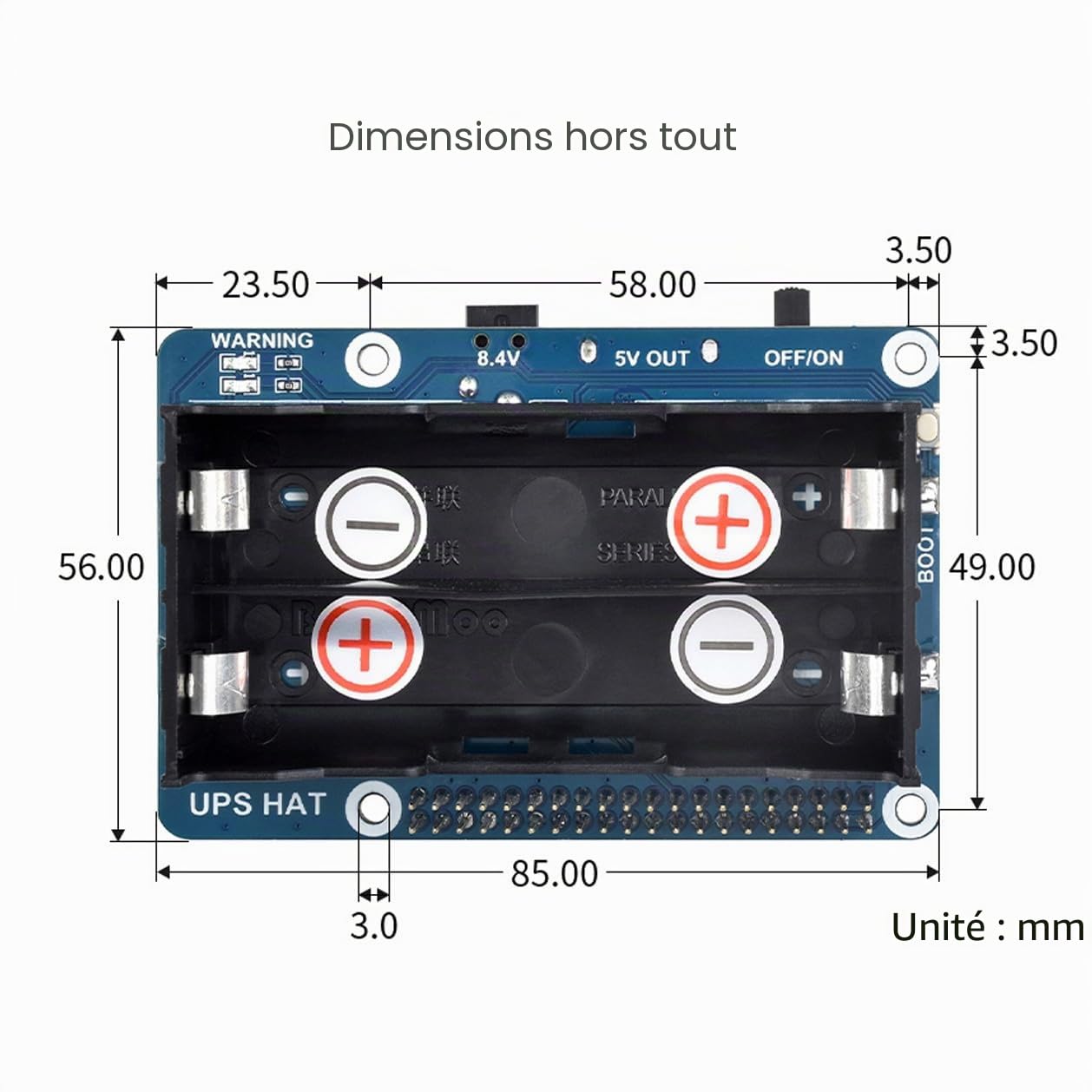 Waveshare UPS Hat for Raspberry Pi, 5V Uninterruptible Power Supply, Multi Batt Protection Circuits, Power Your Pi Seamlessly from Power Connection Or The Backup Batt