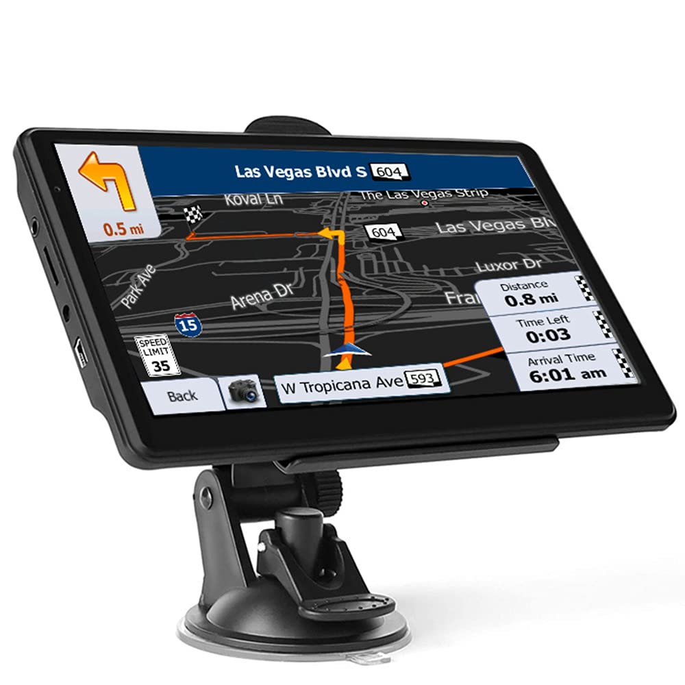 GPS pour voitures, mises à jour gratuites à vie, cartes de l'UE 7", recherche de code postal et guidage vocal, alerte radar, aide au guidage de voie, POI