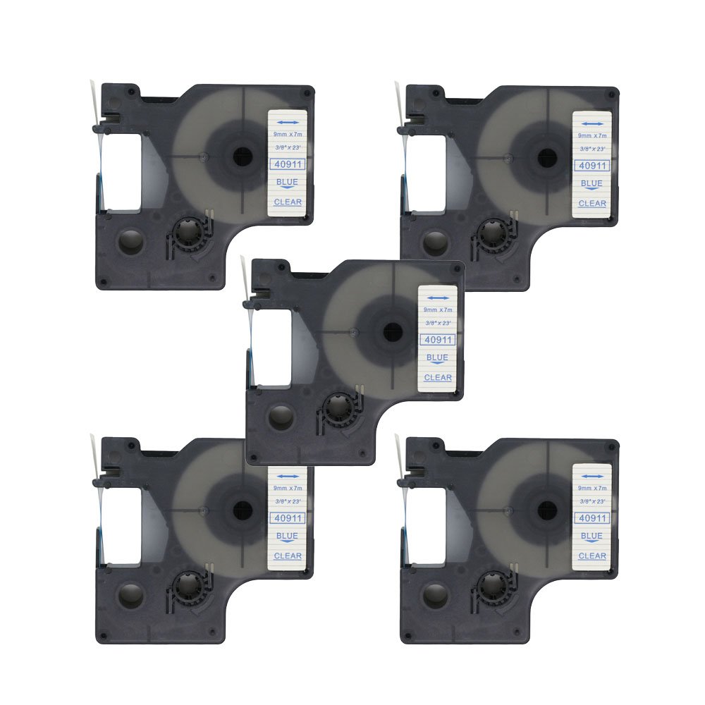 BROVACS 5 Pack Blue on Clear Label Tape Compatible for DYMO D1 40911 9mm 3/8" OPA2111x5