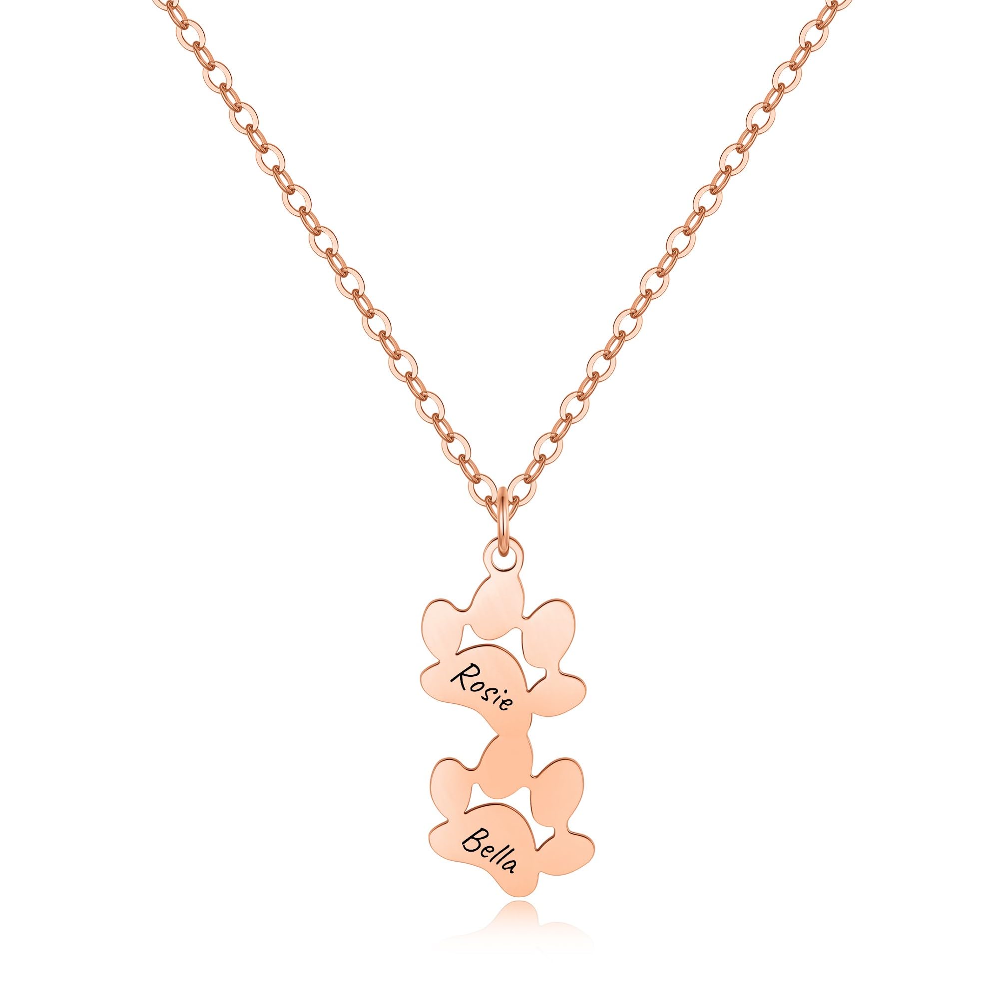 Y Z Personalised Dog Pet Paw Print Necklace with Engraved Name In Silver, Rose gold and Gold Gift Pet lovers UK Made and Processed. (Rose gold)
