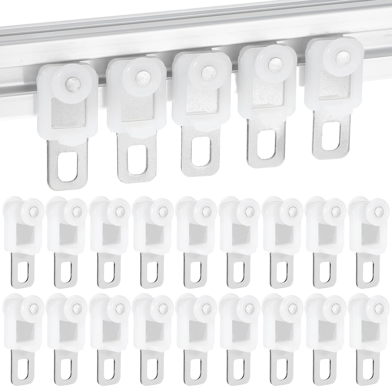 Angoily 50 Pieces Curtain Track Carrier Sliding Roller Silent Ceiling Track Rollers Drapery Rail Glider Glider Curtain Rod Hooks for