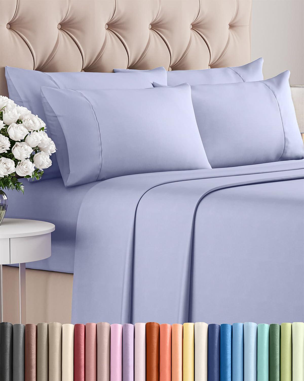 Queen 6 Piece Sheet Set - Comfy Breathable & Cooling - Ultra-Soft Hotel Luxury Bedding Set with 8-16 Inch Deep Pockets - 1 Flat & 1 Fitted Sheet & 4 Pillowcases - Wrinkle Free & Easy Care - Lavender