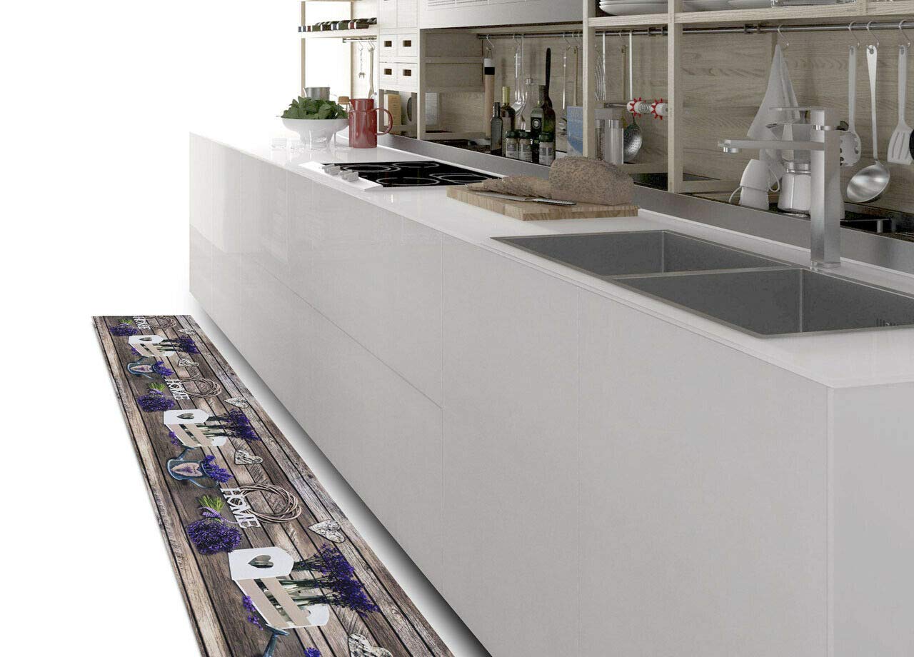 Pellecchia Colori Tappeto Cucina Antiscivolo Lavabile in Vinile | Made in Italy | Passatoia Antimacchia in PVC Interni ed Esterni Stampa Digitale Lavanda | Tappeti Runner Lungo in Gomma (52 x 300)