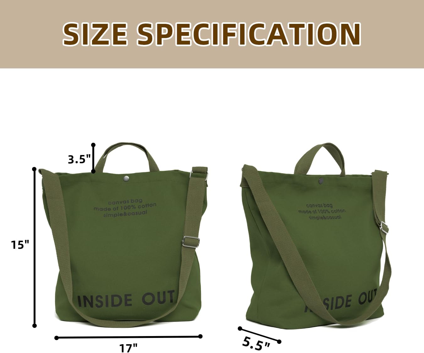 Canvas Tote Bag For Women inside out bag Crossbody Handbag with Adjustable Strap and Coin Purse for Work,Travel,Grocery - Image 6