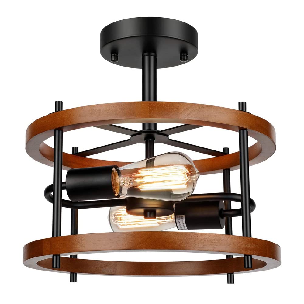 LYSMSD Chandelier, Style Black Metal Chandelier for Kitchen Island with 2 Lights 12.6'' V-intage Pendant Light Fixture with E27 Base Hanging Ceiling Light for Living Dining Room