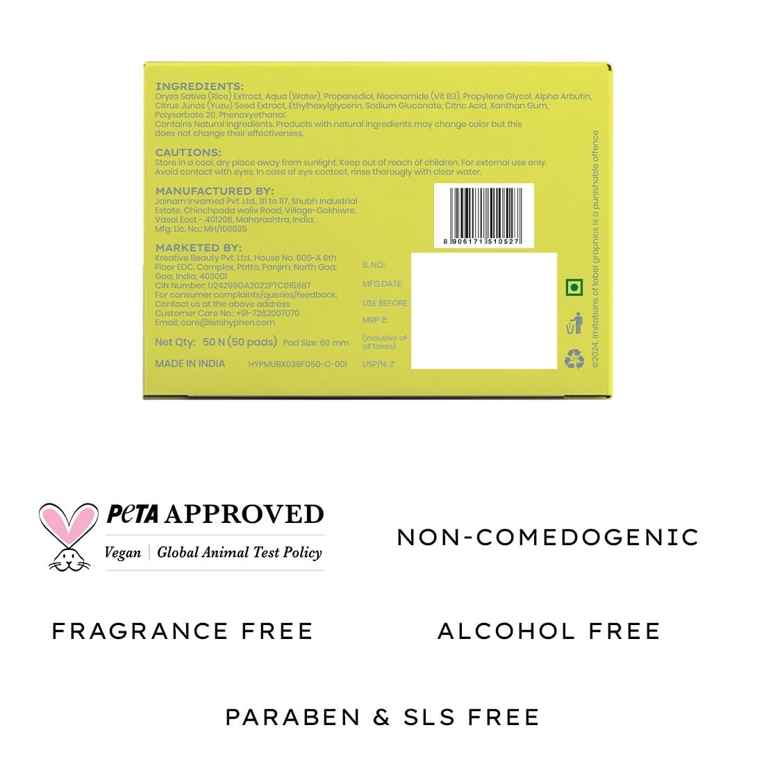 Hyphen-44% Rice Water Brightening Face Serum Pads | 5% Niacinamide & Alpha Arbutin to Reduces Dark Spots & Pigmentation | Toner Pads with Serum for Glowing Glass Skin | All Skin Types - 50 count