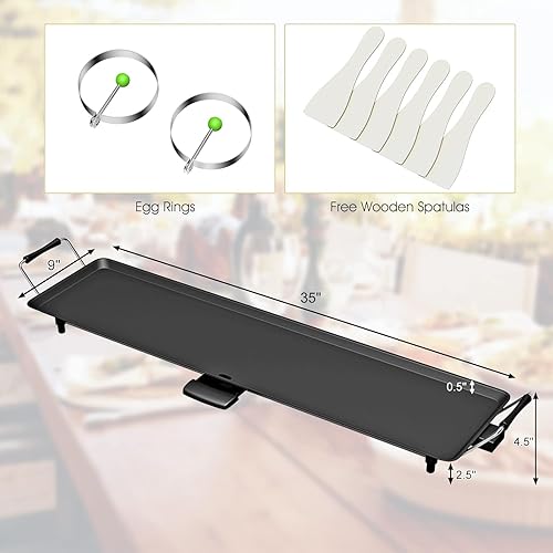 Miniatura 7 de LDAILY Parrilla eléctrica grande Teppanyaki de mesa, parrilla antiadherente de 35 pulgadas para interiores y exteriores, con 5 temperaturas