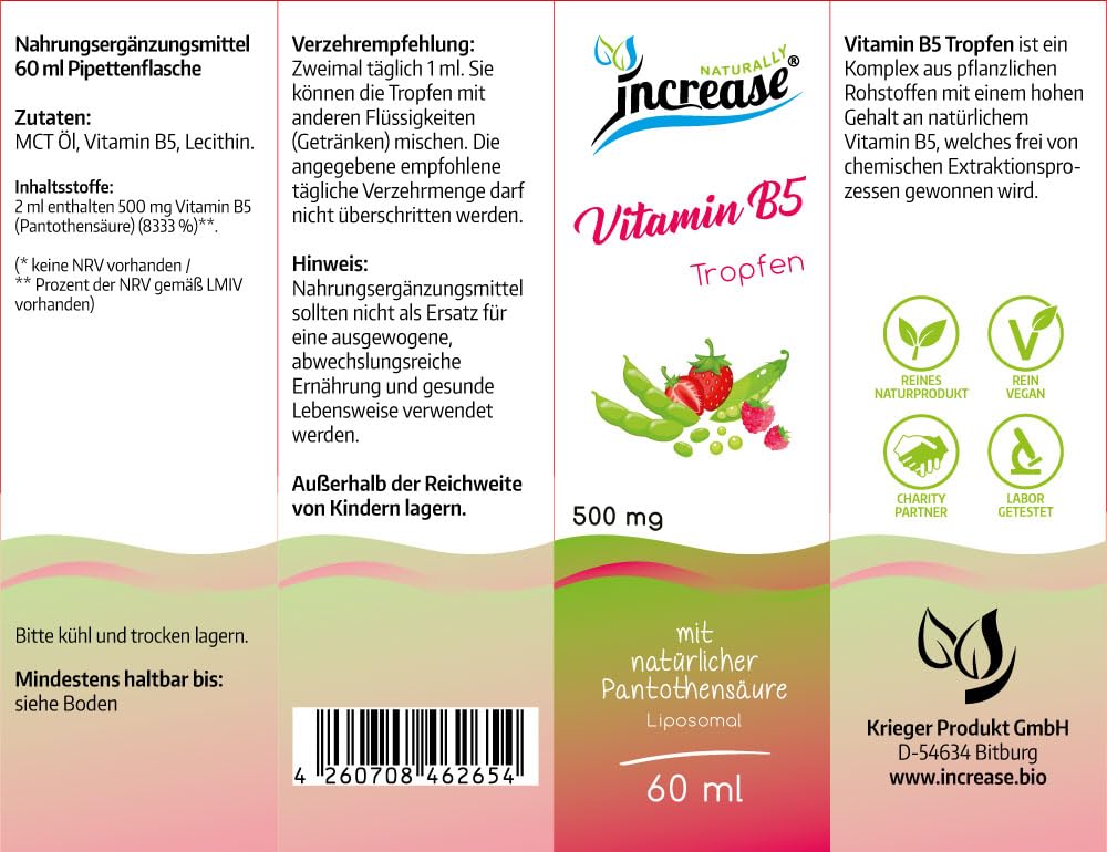 Nimm 3, zahl 2 Aktion Liposomale Vitamin B5 Tropfen hochdosiert - (45.000mg in 3 Flaschen) 500mg Vitamin B5 (Pantothensäure) pro Tagesdosis - MCT Öl - Hohe Bioverfügbarkeit