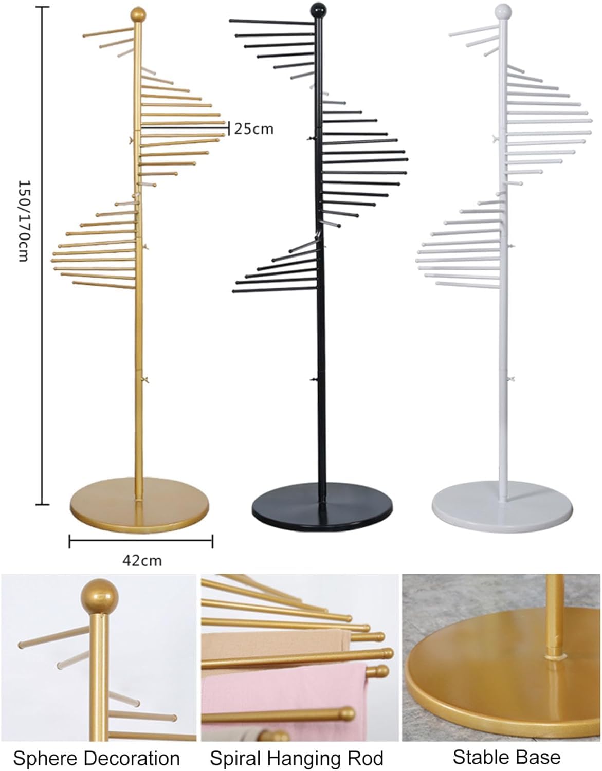 Perchero de Metal para Bufandas, Soporte Giratorio para Suelo para Tienda de Ropa, Organizador de Cinturones, chales y hiyabs con estantes Que ahorran Espacio, Percha para Cinturones, chales