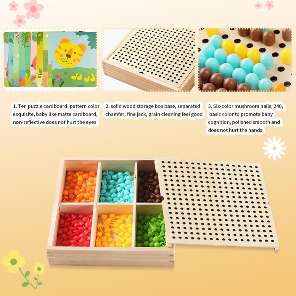 RANJIMA Juego de mosaico para niños, juguetes a partir de 2, 3, 4, 5 años, mosaico de madera, juego de manualidades para niños, tenedores con cuentas, regalos 3D para niños, niñas, Navidad, animales