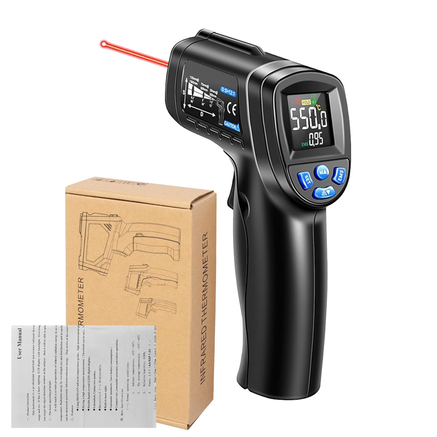 Serplex® Infrared Thermometer Gun Digital IR Temp Gun Laser Thermometer for Cooking, BBQ, Pizza Oven, Laser Temperature Gun with Adjustable Emissivity & Max Measure -50°C-550°C (Battery Not Included) (B0D7V9X5KY) Amazon Price History, Amazon Price Tracker