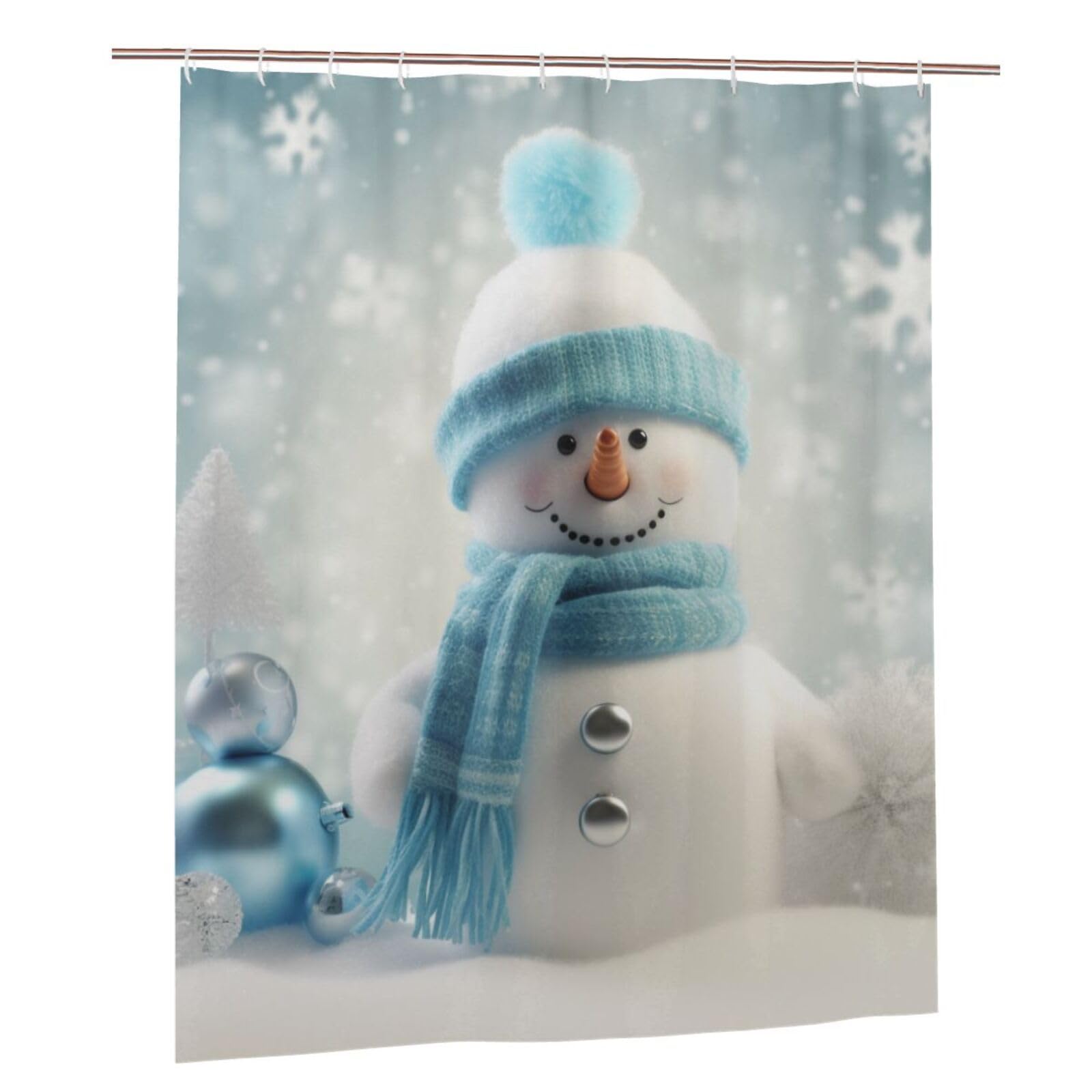 BWWHCCTI Happy Snowman Printed Shower Curtain With 12 Plastic Hooks Opaque Quick Drying Waterproof Shower Curtains Sets For Bathroom 152x183 Cm