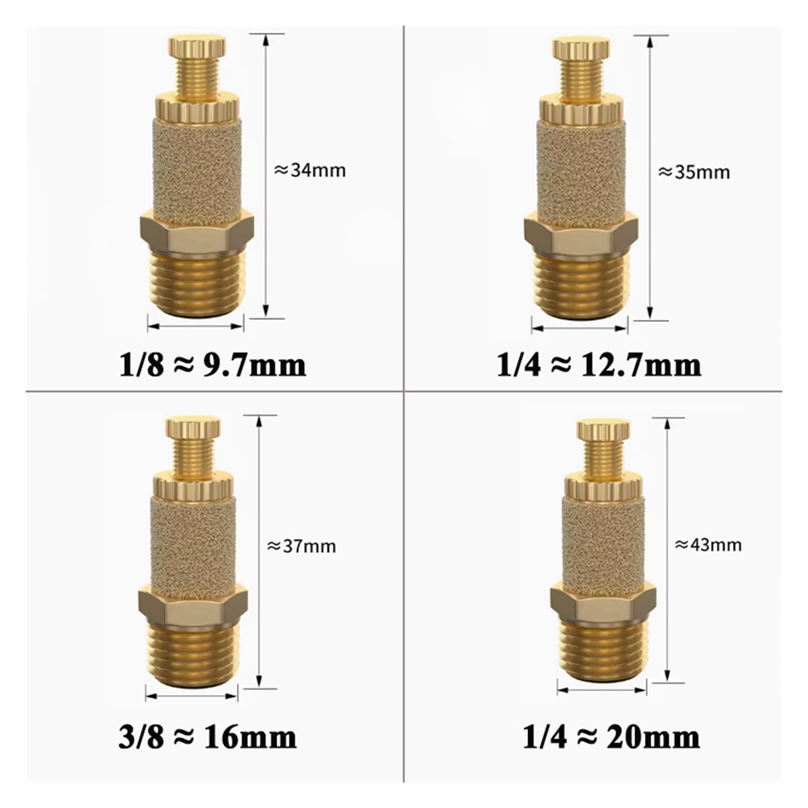 5PCS Pneumatische Messing Auspuff Schalldämpfer 1/8 1/4 3/8 1/2 BSP Außengewinde for Luft Lärm Einstellbar Lange Kurze BSL(Adjust-SLL-5PCS,1/2")