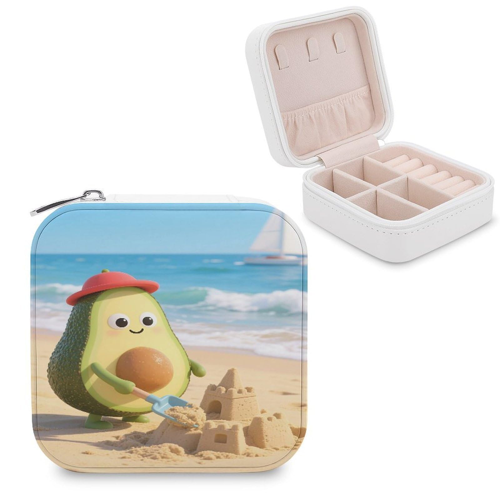 VstaDank Avocado Jewelry Box for Women Jewelry Organizer Storage Case with Zipper Mini Travel Jewelry Case Cute Trinket Organizer Leather Portable Jewelry Storage Box