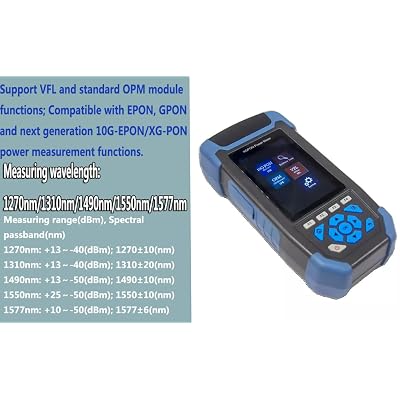 10G PON Power Meter Tester OPM VFL Mode Network Detector for Measuring Voice Data and Video Signals on 1490nm/1550nm/1577nm/1270nm/1310nm 3.5-inch TFT Color Screen 1000 Groups Data Storage