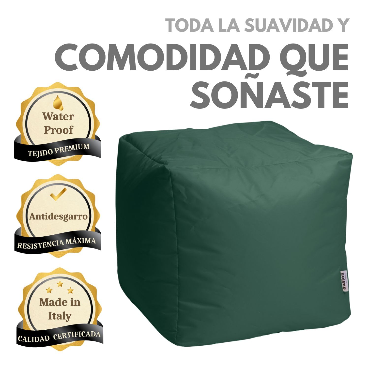 Avalon - Puff Salon Modelo Cubo Jive en Tela Técnica Reforzada, Puffs Reposapies Salon con Relleno Incluido, Puf Cuadrado Muy Cómodo, Anti-desgarros e Impermeable, Made in Italy(45cm-Verde Oscuro)