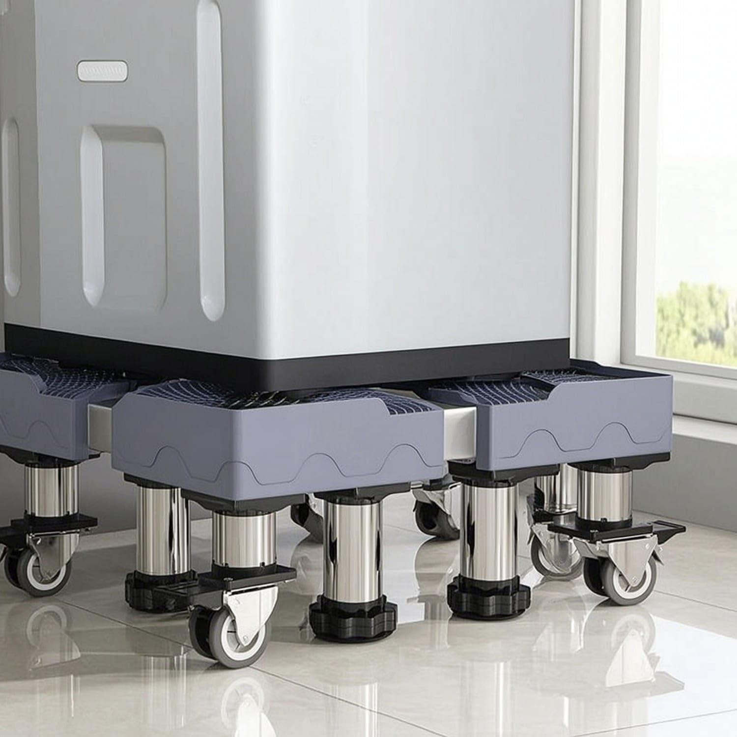 Mobile Washing Machine Stand with Wheels Heavy Duty Refrigerator Stand with Wheels Non Slip Washing Machine Base Low-Height for Laundry Room, Kitchen, 15CM, 4 Legs 4 Wheels-image-9
