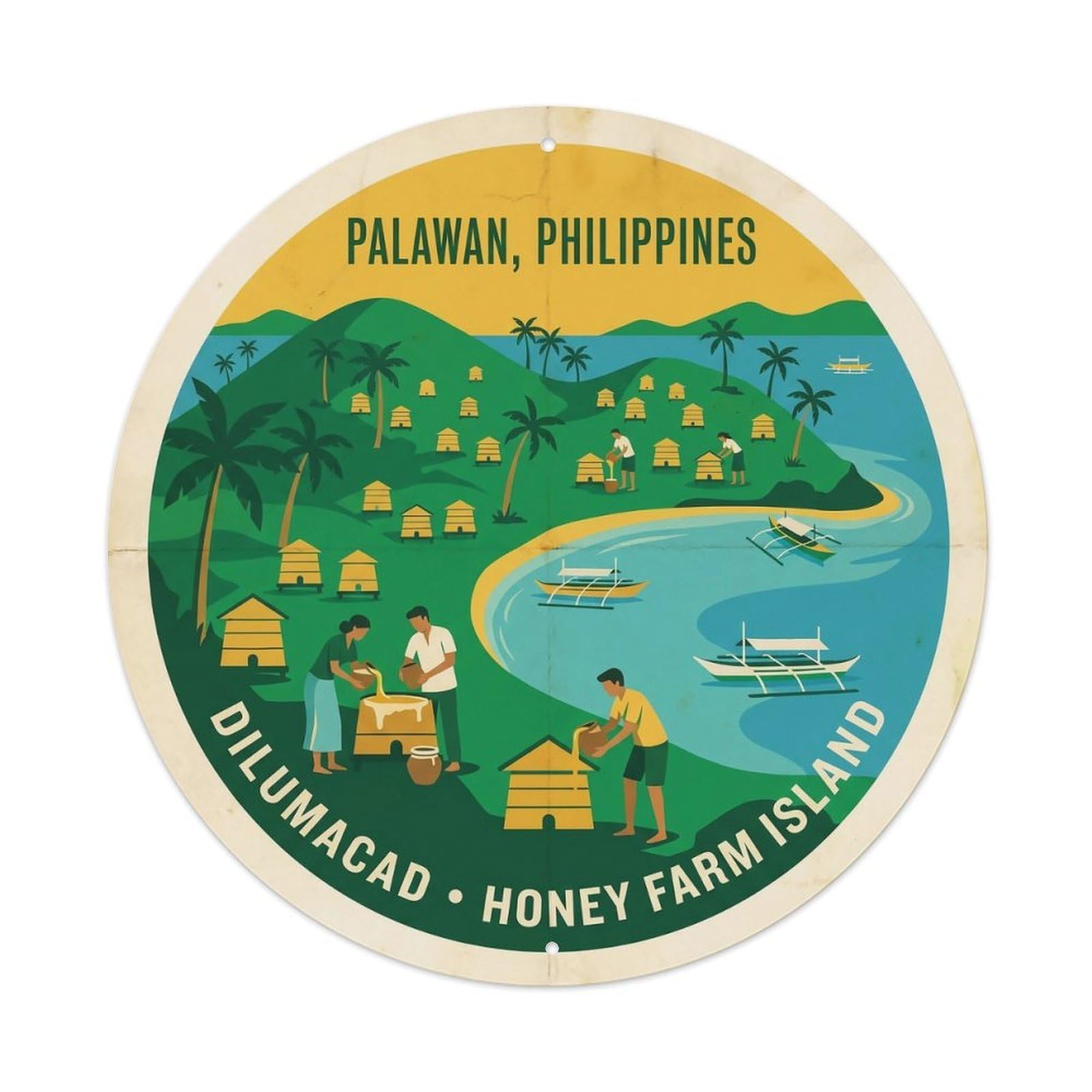 Odgynaw 8X8inch(20X20cm) Palawan Dilumacad Island Escape Seaside Scenery Metal Tin Sign