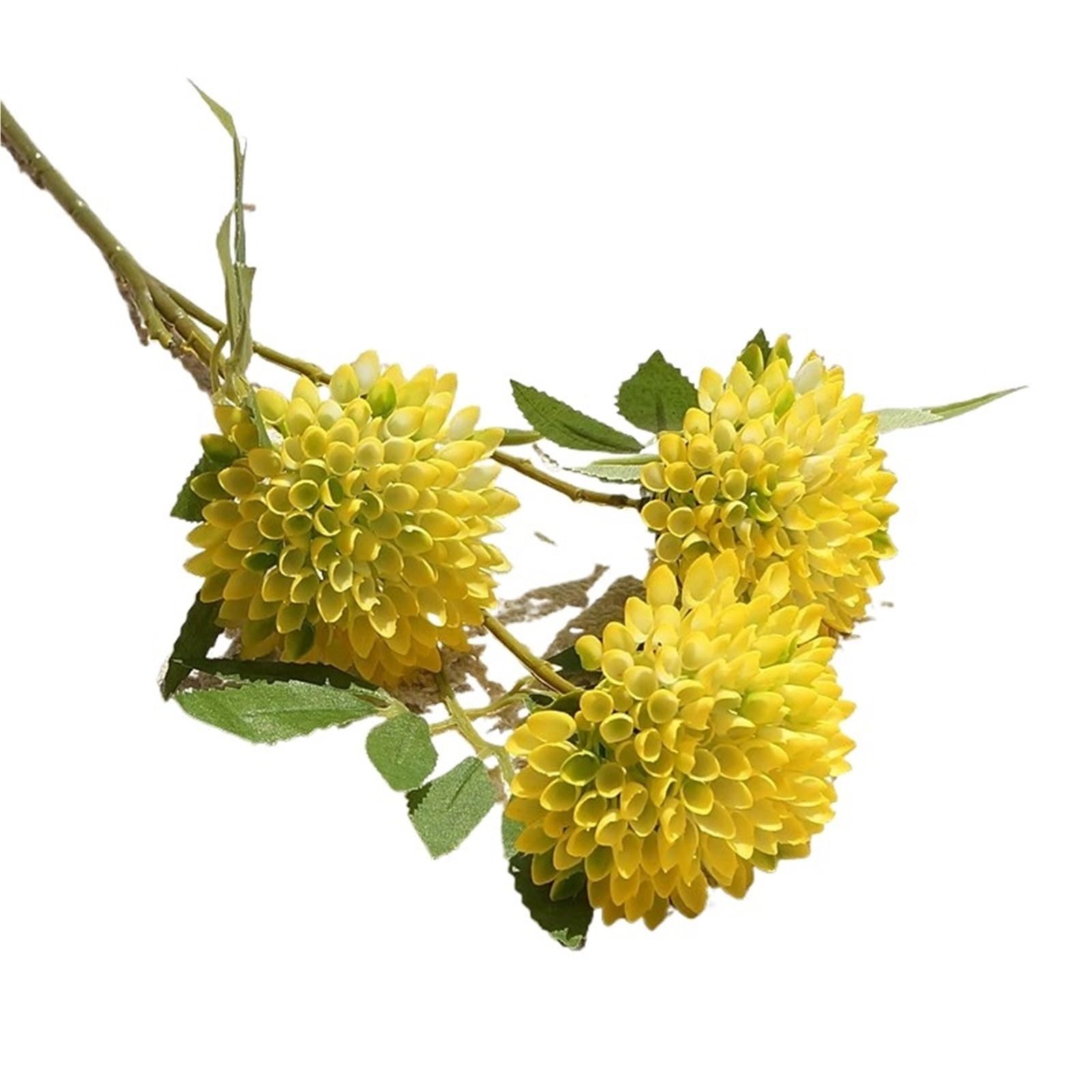 LXLAEOANG Artificial Flower Branches 3 Heads Artificial Flower Branch Home Decor Fake Plants Leaves Decoration(Yellow)