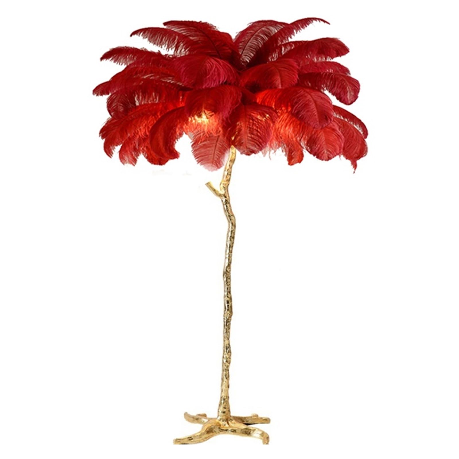SMTYXS Nordic Home Decor Floor Lamps for Living Room Standing Modern Luxury Ostrich Feather LED Lamp Gold Resin Light Elegant Luxurious(H80cm 28 Feathers,Red)