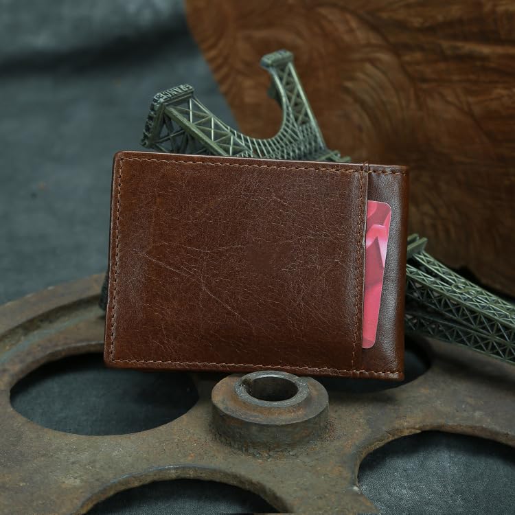 Men's Genuine Leather Wallet Ultra-Thin Driver's License Holder Integrated Document Organizer (Dark Brown)2