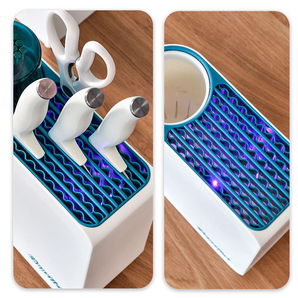 Bloque de cuchillos universal con Estantería utensilios - Portacuchillos de desinfección - Caja de esterilización UV-Almacenamiento de cocina
