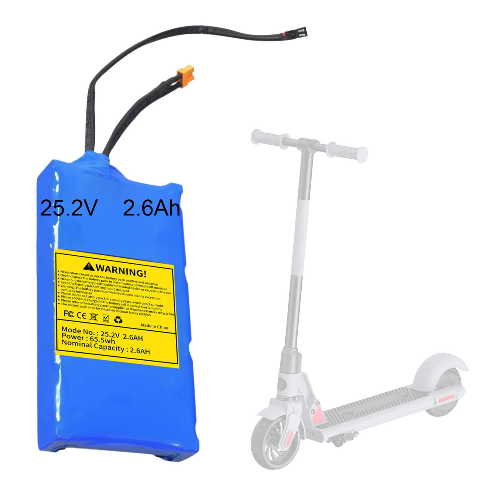 25.2V 2600mAh Scooter Battery Replacement for Gotrax GKS Electric Scooter, Rechargeable Lithium Battery 7S 1P for Kids Ride
