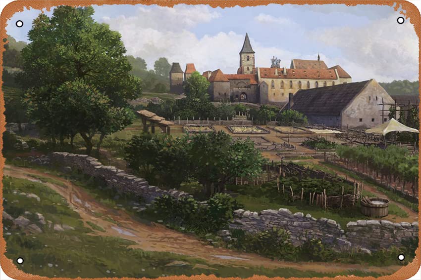 Sasau Monastery 2 Landscapes Tin Painting Tin Sign Metal Sign Vintage Metal Poster Cafes Office Game Club bar Home Wall Decoration 8x12 Inch