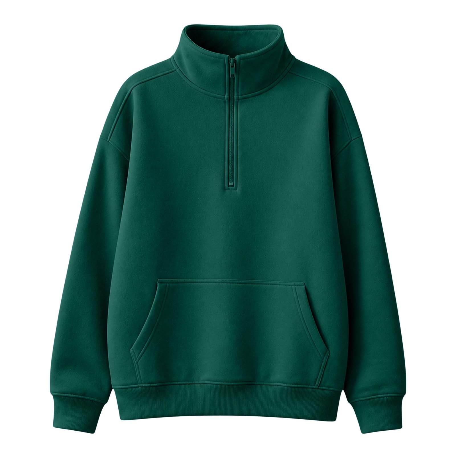 Survêtement pour femme - Survêtement ample - Couleur unie | Col montant avec demi-fermeture éclair - Pull sans capuche - Survêtement avec pantalon droit - 2 pièces - Ensemble de jogging