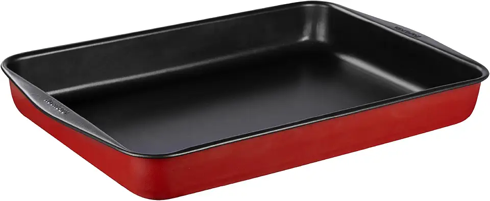 Assadeira Funda Retangular Rochedo Dura+ 44cm, Vermelha, Revestimento Antiaderente, Não Gruda, Fácil de Limpar, Alta Durabilidade e Livre de PFOA