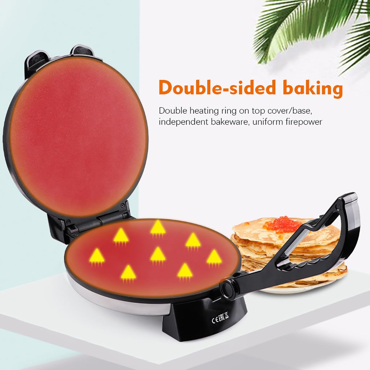 Fabricante eléctrico de chapati de 10 pulgadas Calefacción de doble cara Roti Maker Non Stick, 1800W Roti Press Tortilla Maker con mango extraíble, Temperatura ajustable Crepé inoxidable Fabricante Pa
