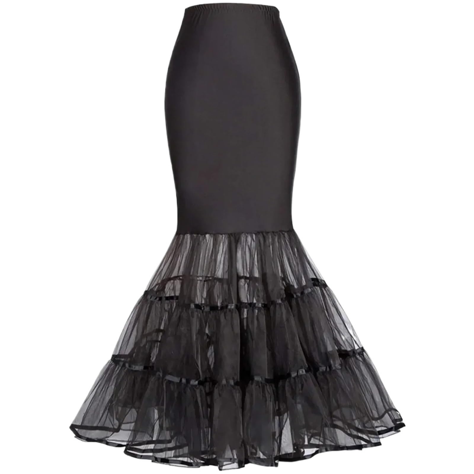 Damen Trompetenunterrock Damen 3-lagiger Meerjungfrau-Petticoat, Fischschwanz-Unterrock, Krinoline, Bodenlang, Trompeten-Slips for Hochzeit, Brautkleid