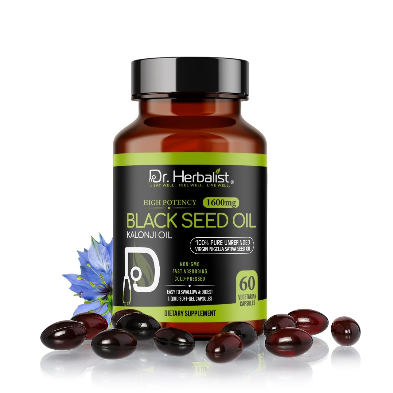 Black Seed Oil Capsules - 60 Count, 1600mg Per Serving - Organic Cold Pressed Nigella Sativa, Pure Black Cumin Seed Oil- Contains Natural Thymoquinone (TQ) - Pack of 2