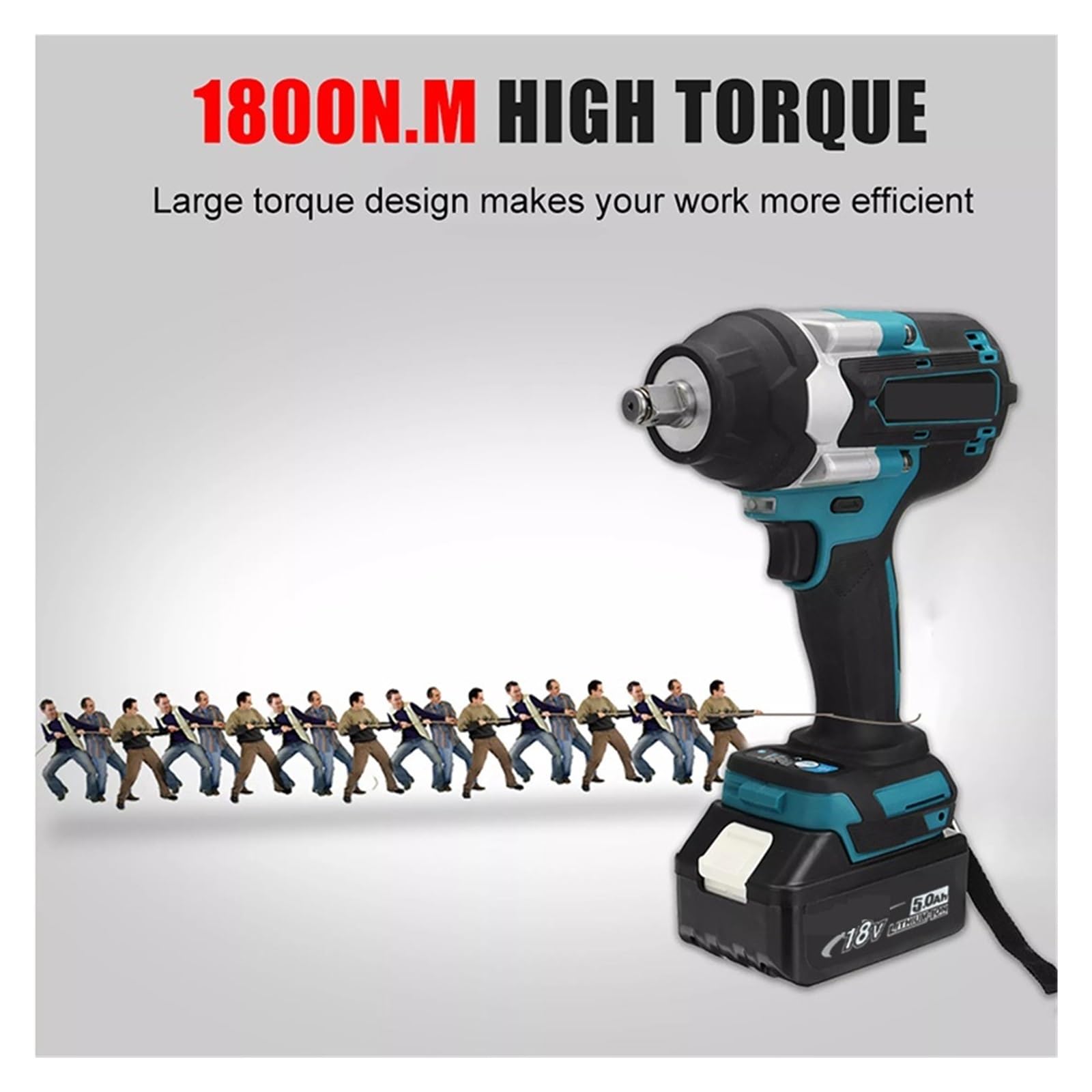 Llave de Impacto Llave De Impacto Eléctrica del Alto Esfuerzo De Torsión 1800N.m Pulgada del 1/2 Compatible con La Batería(2x5.0Ah Bat Carton)