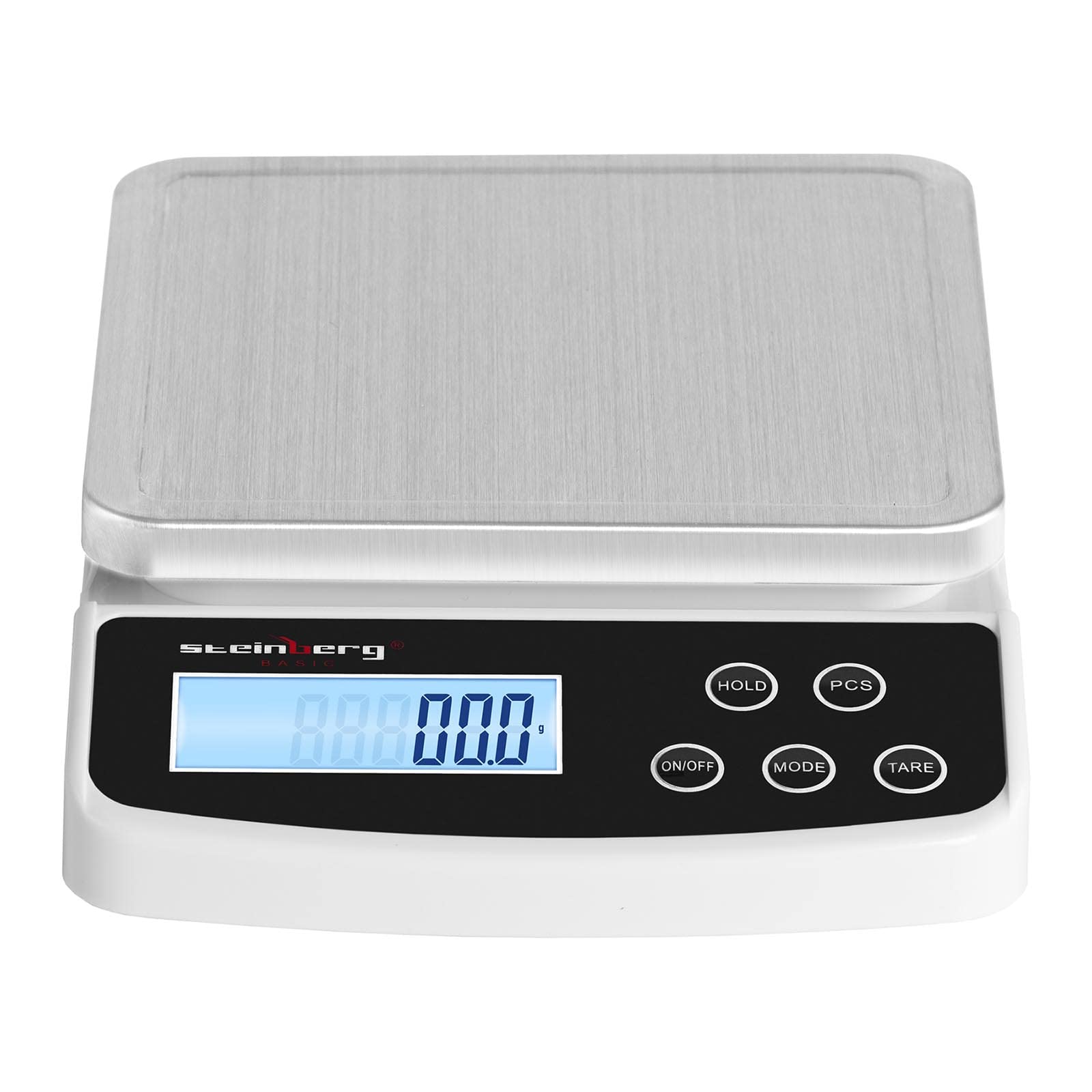 Steinberg Systems SBS-LW-5000/100 waga pocztowa, waga do paczek, waga cyfrowa (5 kg/0,1 g, 2 x AAA, 15,2 x 15,2 cm, wyświetlacz LCD)