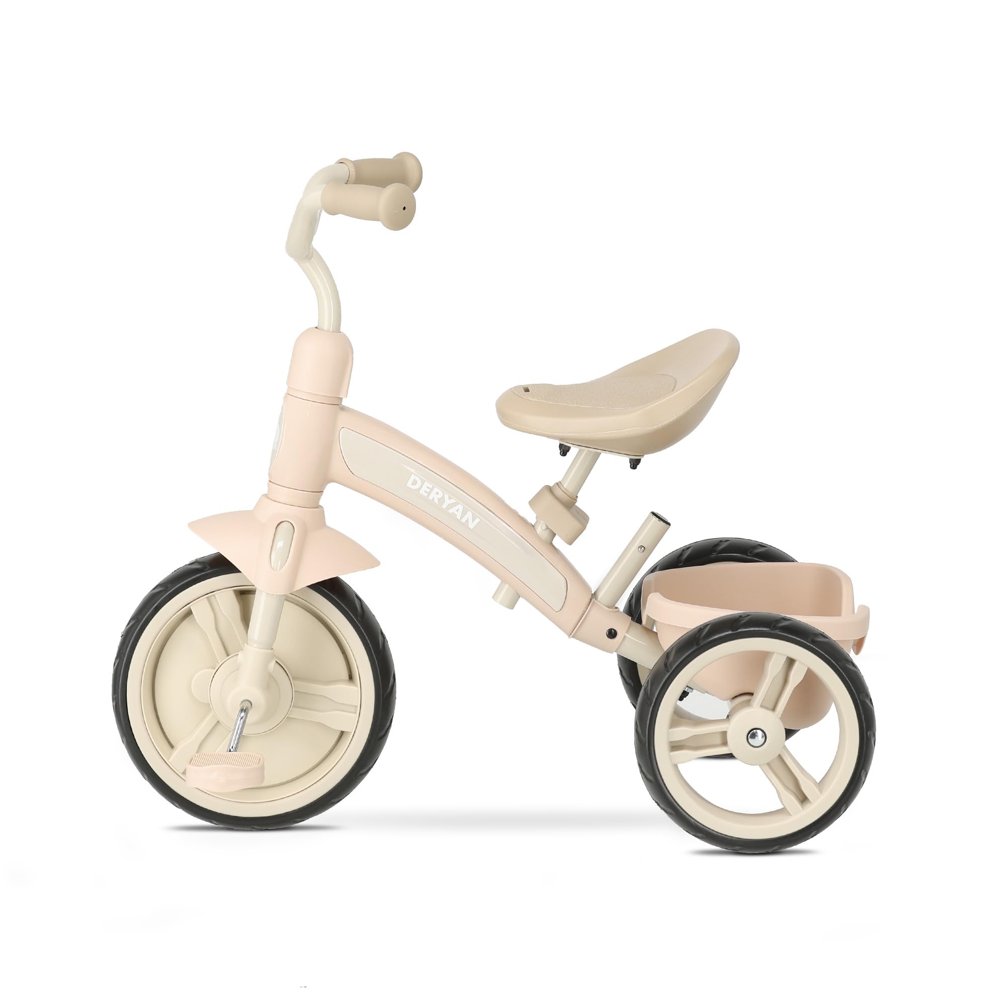 Deryan Wanderer 2 in 1 Laufrad Dreirad - ab 2 bis 6 Jahre, Kinderdreirad mit schubstange, Kinderfahrrad mit Pedalen, Laufräder Lauffahrrad inkl. Lenkstange (Beige)