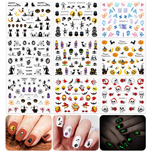 Halloween Nails Decals Stickers, 30 Sheets Multi-Color Mixed Styles Ghost Spiders Pumpkin Witches Nail Art Decals (Luminous Styles Included)