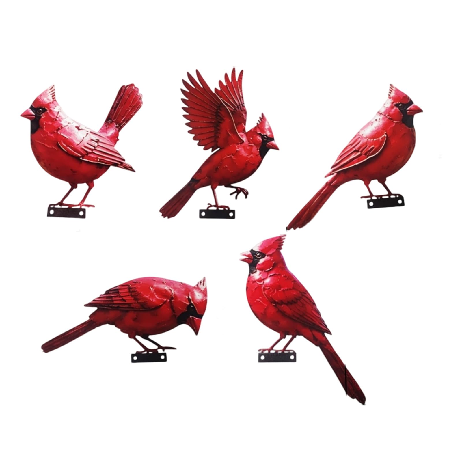 PANGBOER Bird Fence Decorations Iron 5 Piece Set, Red Garden Ornaments for Yard Patios, Borders and Flower Beds