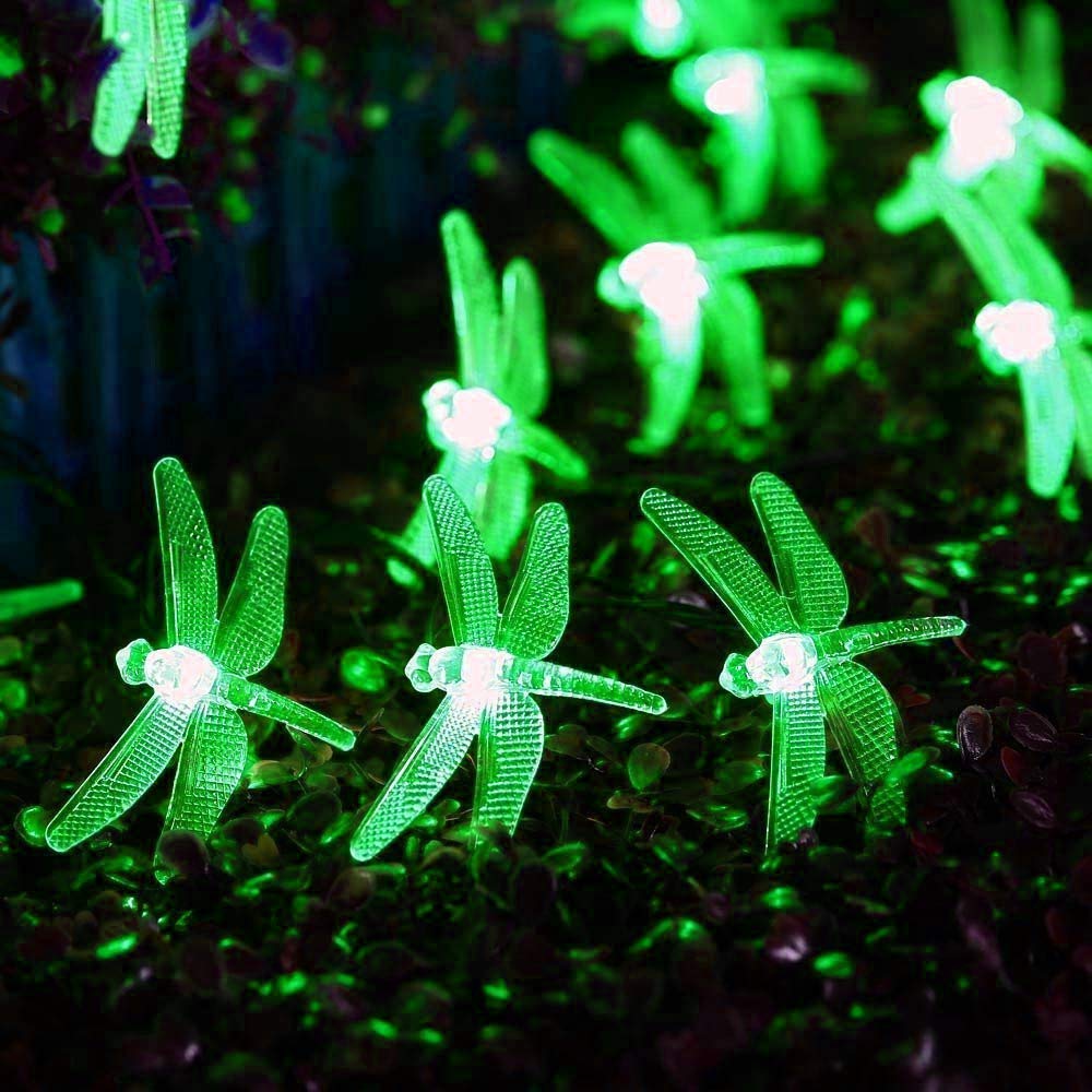 ANTM Dragonfly Solar String Lights, Dragonfly Lights 6M 30 LED Dragonfly Outdoor Lights Waterproof for Garden (Green)