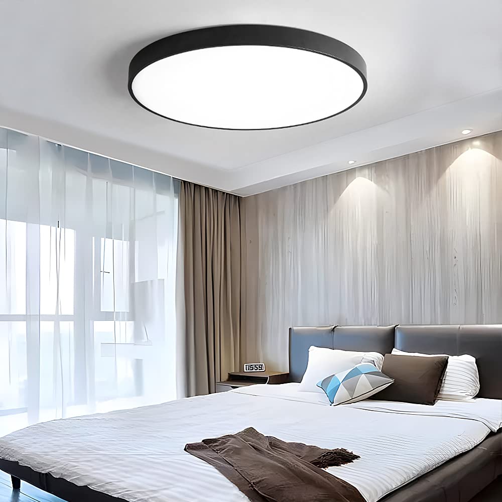 Lámpara de techo LED regulable planar negra 54 W con control remoto 3000K-6500K blanco cálido-frío luz diurna para dormitorio, habitación infantil y oficina