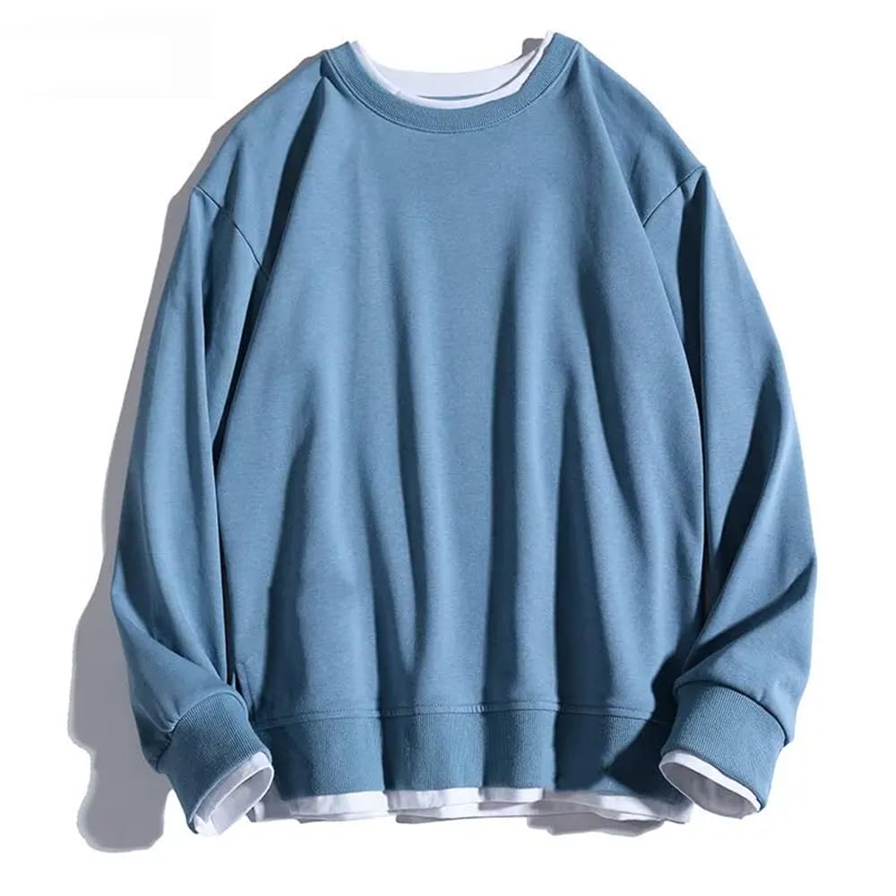2024 zima jednolity kolor fałszywa dwuczęściowa bluza z okrągłym dekoltem moda męska luźny sweter z dzianiny Klein niebieski M #M, Klein Blue, M
