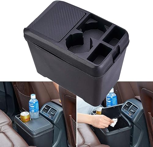Cubo de basura para automóvil, contenedor de desechos, caja de almacenamiento multifunción, soporte para tazas de coche, organizador de coche