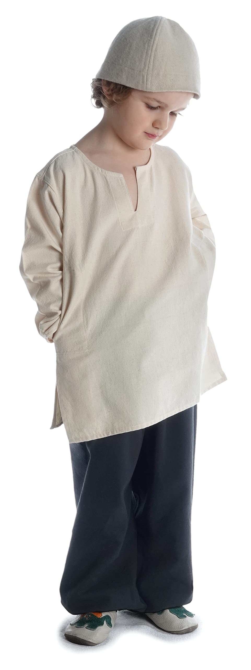 HEMAD Tunique médiévale pour Enfants - Coton Pur - S-XL Beige, Vert, Brun