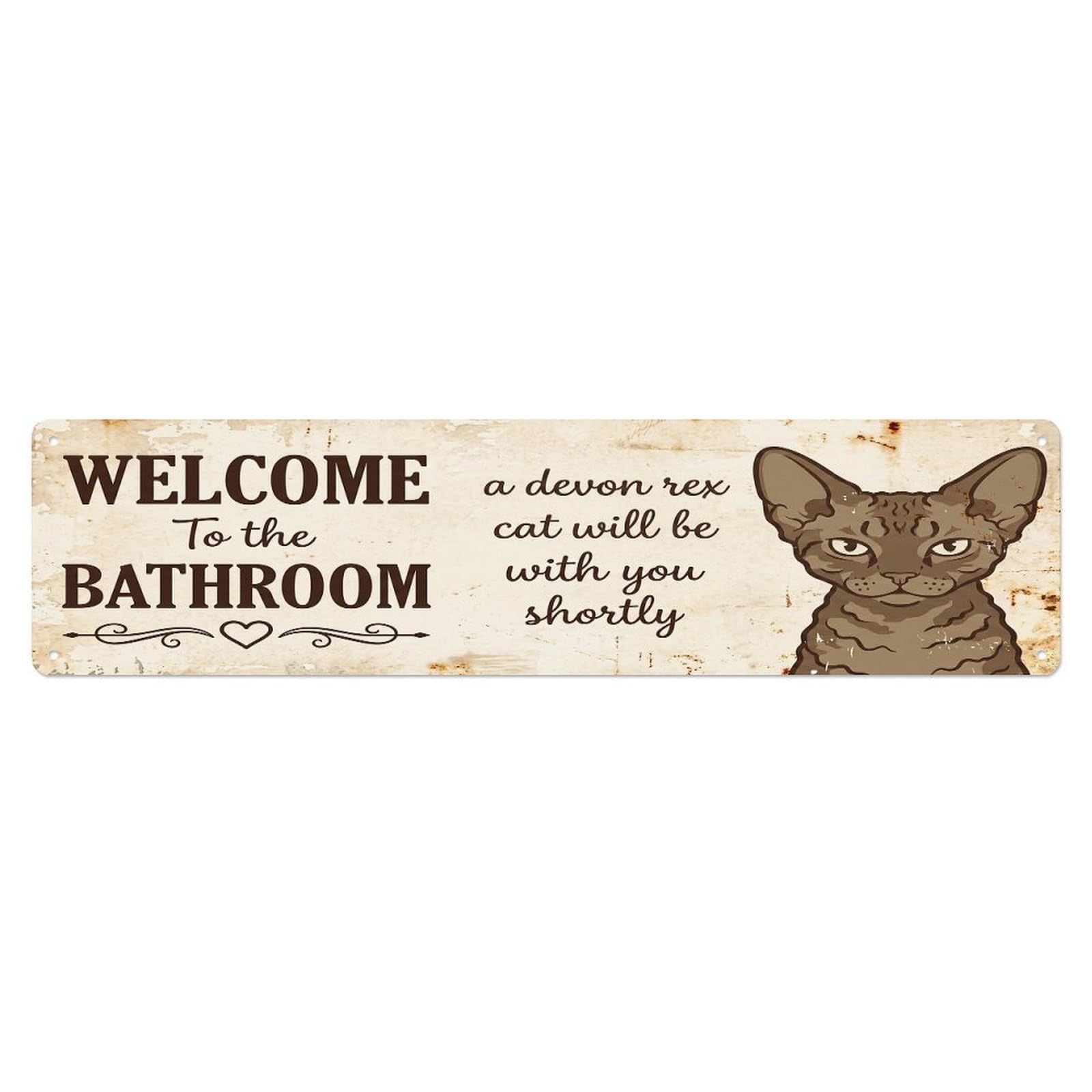 Vintage WELCOME To The BATHROOM Devon Rex Cat Metal Tin Sign