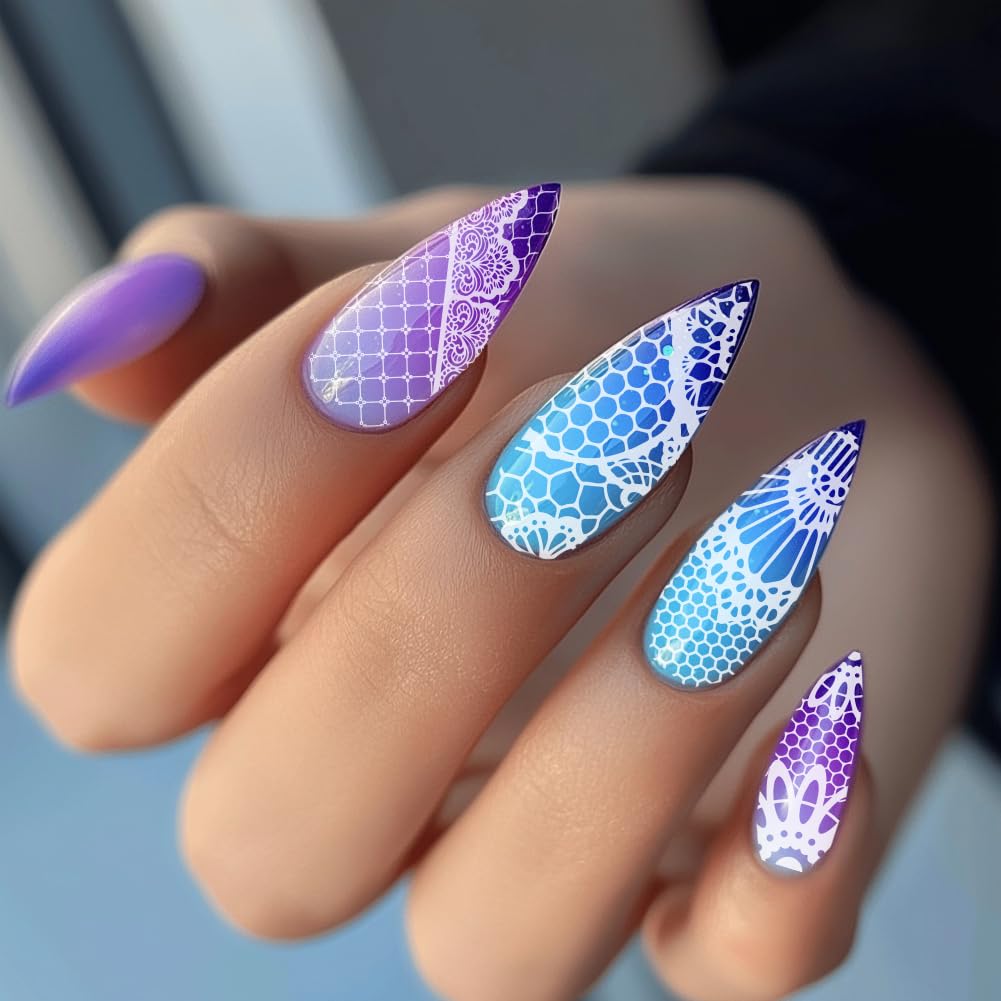 PH PandaHall 3pcs French Lace Nail Stamp Plate Flower Lace Nail Art Template French Tip Nail Image Plate Lace Pattern Nails Art Stencils for Women DIY Printing 12x6cm - Image 4
