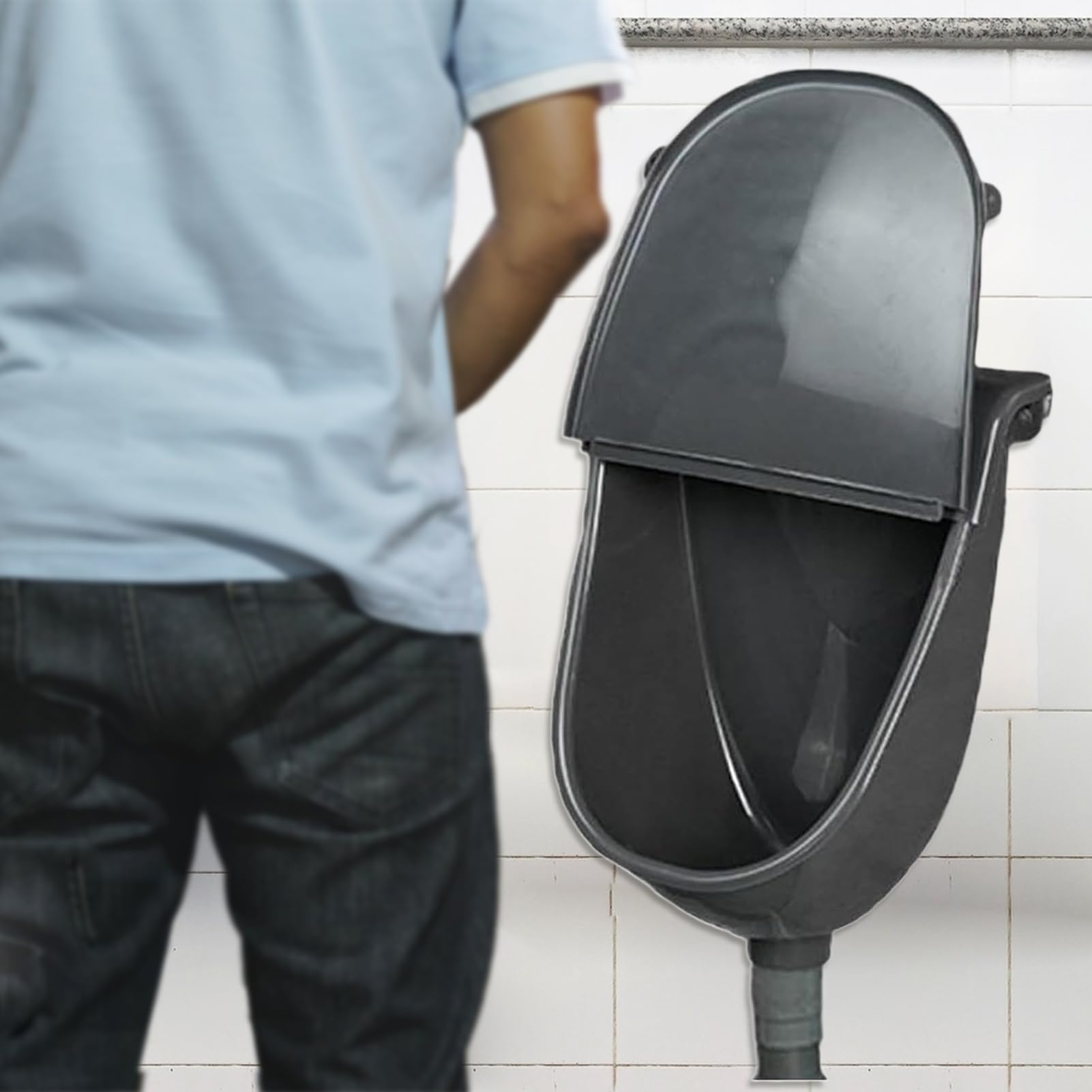 Urinal à montage mural avec couvercle, urinoir de salle de bain avec couverture, étanche, toilette réglable avec tuyau pour dortoir, camping, garage, arrière-cour, maison - 4