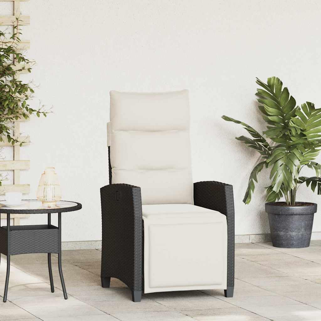 vidaXL Silla de jardín reclinable con Mesa Auxiliar ratán Negro, Silla reclinable para Patio, sillón reclinable para Muebles de Patio, sillón reclinable para jardín